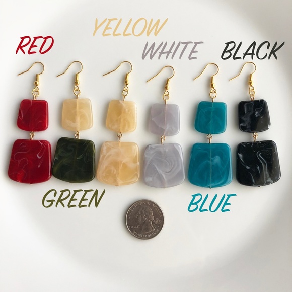 NEW "Temple" Acrylic Square Earrings (yellow) - Picture 6 of 8